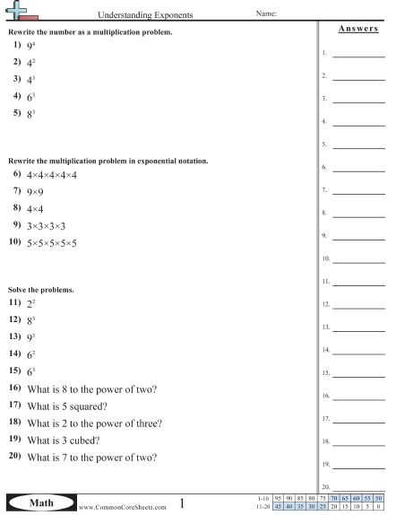 Multiplication Worksheets - Understanding Exponents  worksheet